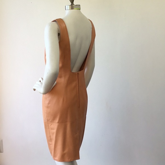 Vakko Leather Tangerine Square Cut Back Dress 8 - Picture 6 of 8